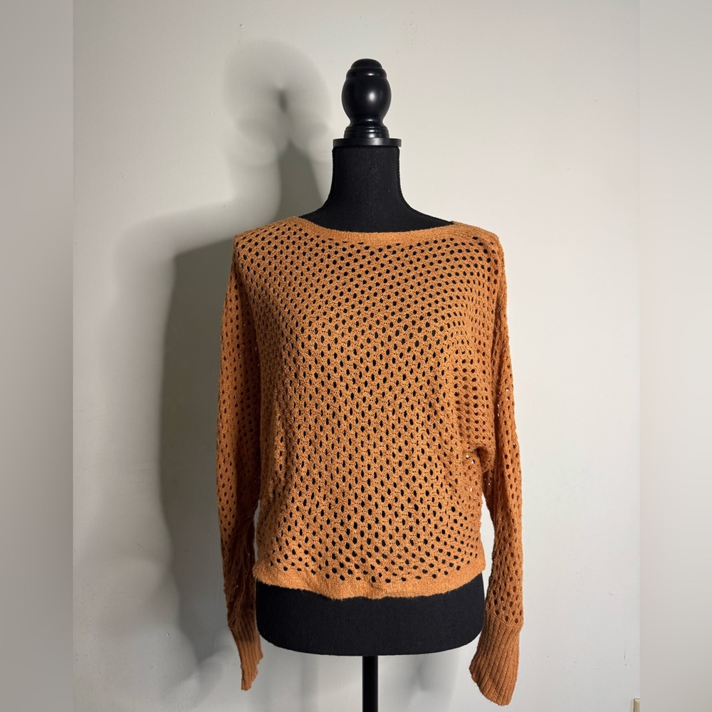 Rust Orange Open Knit Sweater Women’s Size S Lightweight Boho Slouchy Pullover